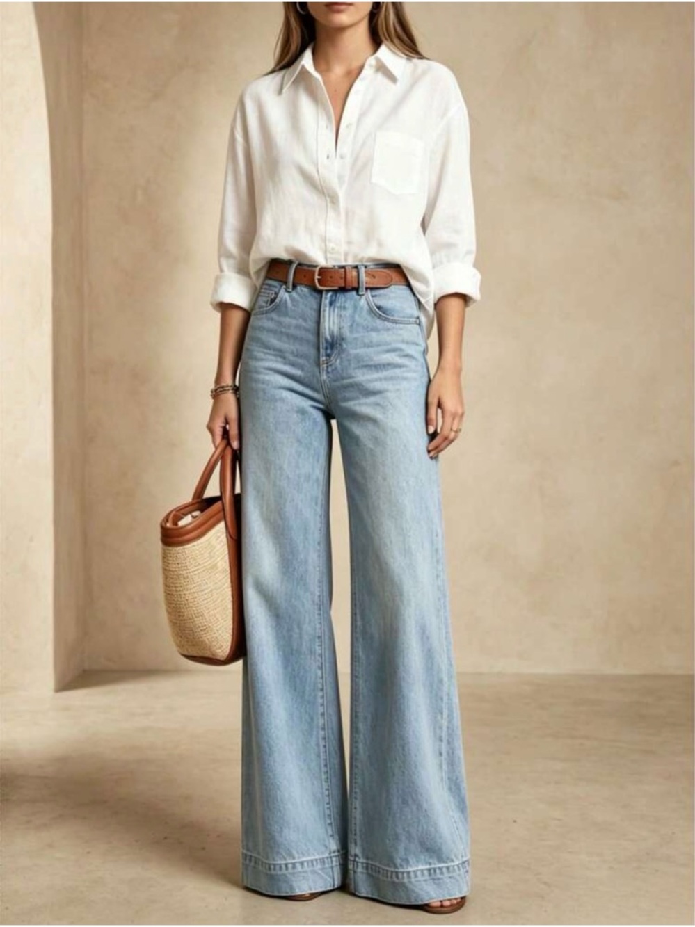 High-Rise Wide-Leg Light Blue Jeans